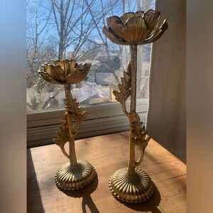 Gold floral candlestick holders - set of 2